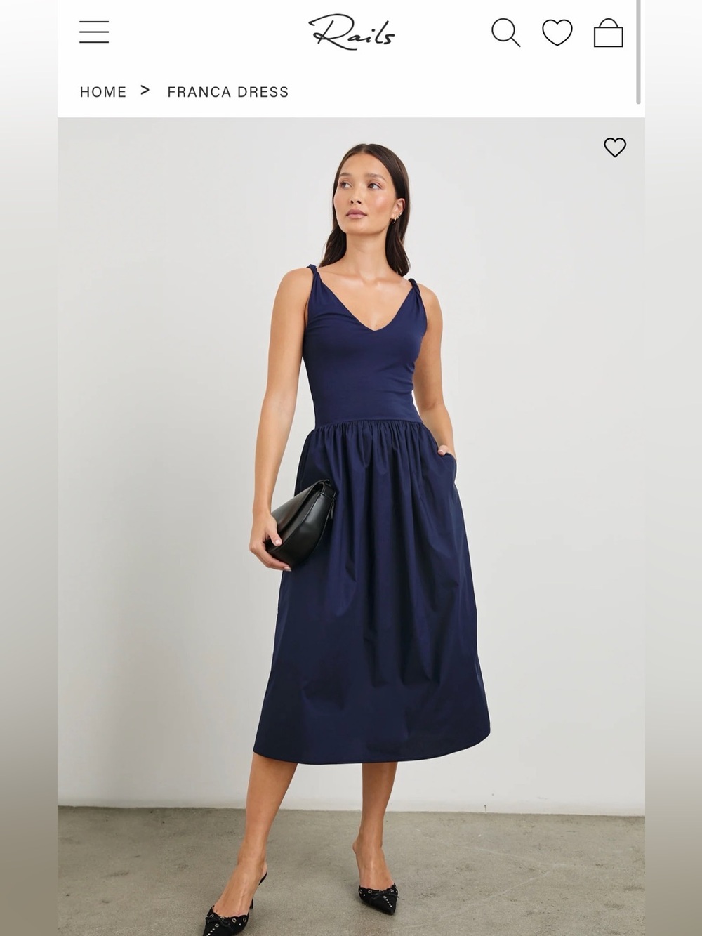 Rails Franca V-Neck Midi Dress in Navy Blue